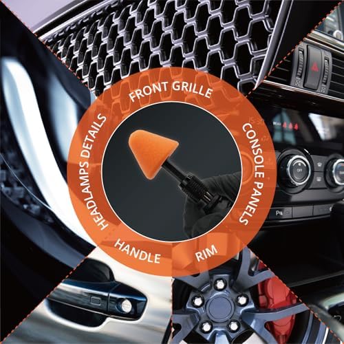 SPTA Orange Heavy Cut Pad, 5Pcs Orange Foam Cone Flexible Shaft Polishing Pad Set Perfectly Tailored for Small Area, polishing Door Handle recesses, Radiator grilles, Rims, and interiors -PT105-5