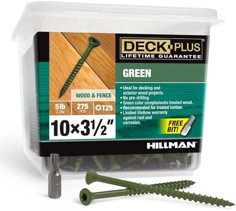 Deck Plus Deck Screws, #10 x 3-1/2in, 275 Pack, 5lb Box, Green