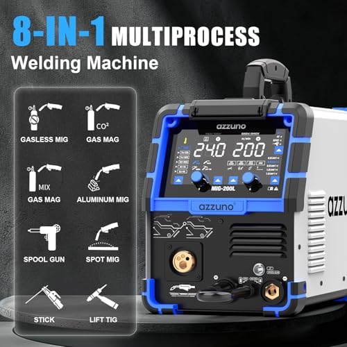 AZZUNO 200A Aluminum MIG Welder, 110V/220V 8-in-1 Welding Machine