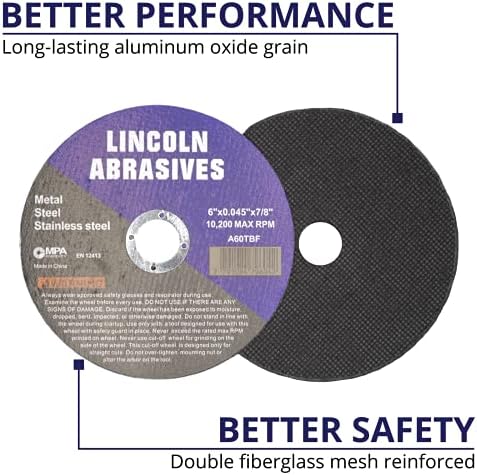 50 Pack 6" Cut-Off Wheels Lincoln Abrasives .045" Metal & Stainless Steel