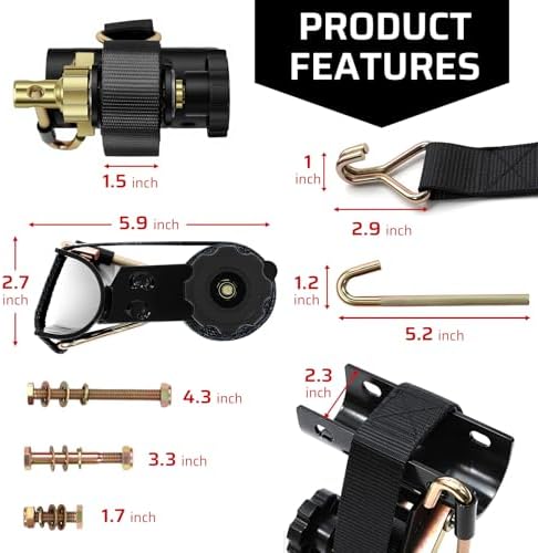 Black Rack Straps with J-Hook (4PK),1.5" x7.5' Ladder Rack Ratchet Straps, 2" Round Tube Mount, Perfect Ladder Rack Tie-Downs for Trailer Cargo Control