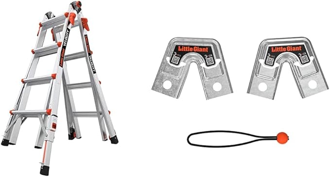 Little Giant Ladders, Velocity with Wheels, M17, 17 Ft, Multi-Position Ladder with Little Giant Ladder Systems 26999 Trestle Bracket, Aluminum