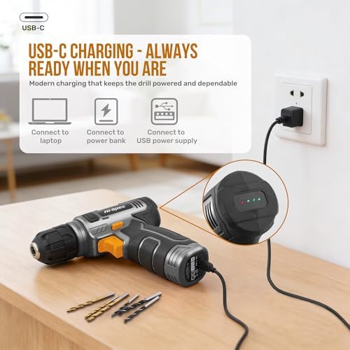 Hi-Spec Tool Kit with 8V Cordless Drill Set with Toolbox for Home DIY