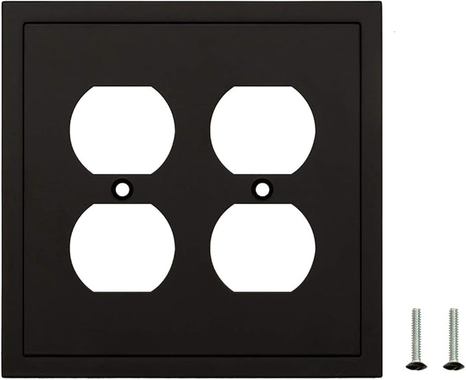 Henne Bery Modern Edge Decorative Wall Plate Switch Plate Outlet Cover, Durable Solid Zinc Alloy (Double Duplex, Matte Black)