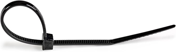 StarTech 4"(10cm) Cable Ties, 94V-2/UL Listed, Black, TAA (CBMZT4B) | 1/16"(2mm) wide, 7/8"(22mm) Bundle Diameter, 100 Pack, 18lb(8kg) Tensile Strength, Nylon Self Locking Zip, Curved Tip