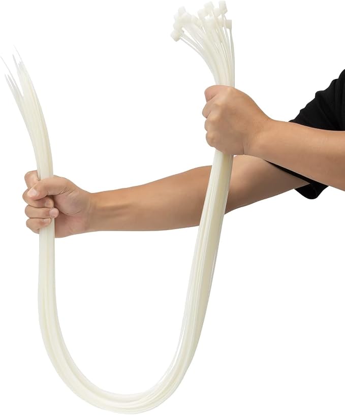 XINGO 48 Inch White Large Zip Ties Heavy Duty 150 Pack, 200 LBS Ultra Strong Plastic Wire Ties, Large Cable Ties Extra Long Tie Wraps, Indoor and Outdoor UV Resistant