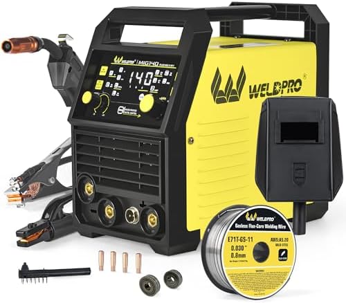 WELDPRO 140A MIG Welder 110/220V, 2026 Newest 5-in-1 Flux Core Welder, Synergic/Thickness Gasless MIG/Lift TIG/MMA/Spot Welding Machine, IGBT Inverter Welder with Large LED Digital Display, 2T/4T