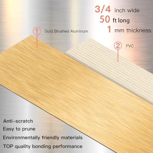 GSCIT Club Gold Edge Banding, 3/4 Inch x 50ft Aluminum Brushed Edge Banding PVC Edge Trim for Cabinet Repair Furniture