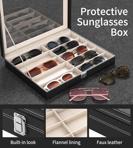 NEWLOOP 10/30 Slots Sunglass Organizer for Multiple Pairs of Eyeglass See-through Display Case Storage Box for Women Men