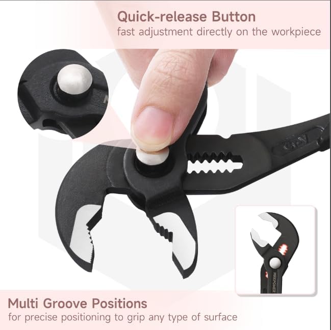 MAXPOWER 10-Inch Tongue-and-Groove Pliers, 1.2" Jaw Opening V Jaw Pliers | Quick Release Push Button Adjustable Pliers, Serrated Teeth, Comfortable Grips