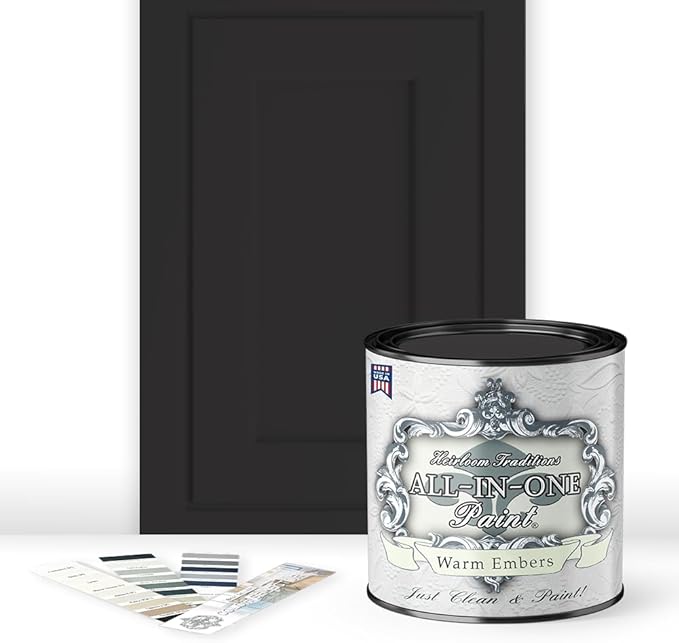 ALL-IN-ONE Paint by Heirloom Traditions, Warm Embers (Warm Black), Quart - Durable cabinet and furniture paint. Built in primer and top coat, no sanding needed. Includes our 30 featured color card.