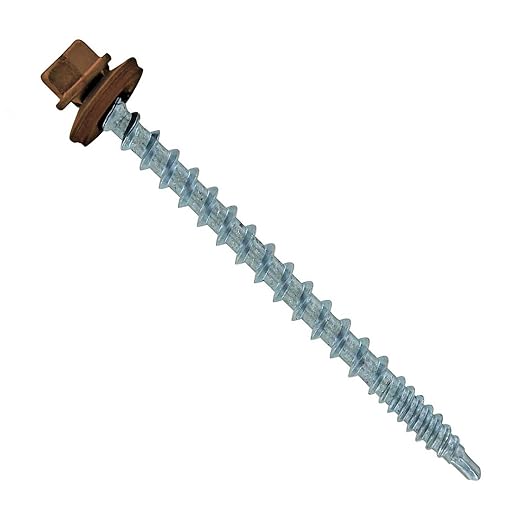 Fasteners Plus ST Fastening #10 x 2-1/2" Kwikseal Woodbinder Metal Roofing Screws Metal-to-Wood Brown (Pack of 250)
