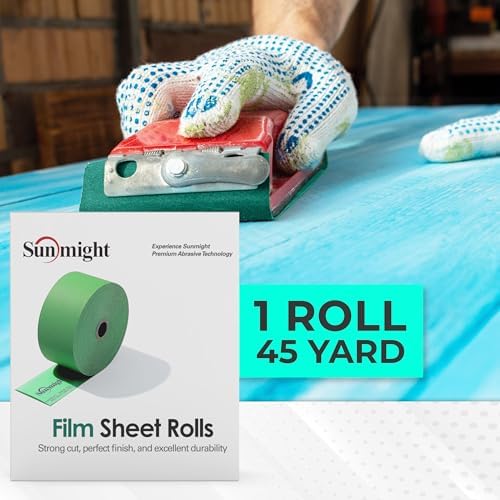 Sunmight Film 120 Grit Sandpaper Roll 2-3/4" x 45 Yards – PSA Longboard Sandpaper – Adhesive Backed for Auto Body, Wood, Metal, Marine & Aerospace – Durable Polyester Backing for Smooth, Even Sanding