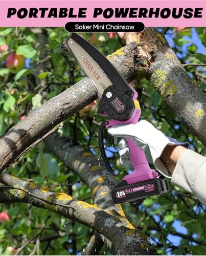 Saker Mini Chainsaw Cordless, 6 Inch Chainsaws Pink
