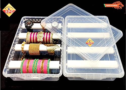 SPC Plastic adjustable 4 rod Bangle Box Chudi Set Organizer Jewellery Storage Display Box for Bangles Chudi Bracelet Wrist Watch Hair Bands Scrunchies Accessories, Transparent (2)