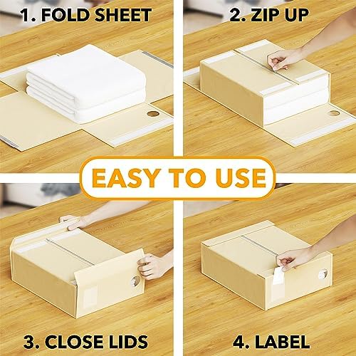 SpaceAid 8 Pack Bed Sheet Organizers and Storage, Foldable Sheet Organizer for Linen Closet, Sheets Set Folder Keeper with Window XL (Queen & King Size) Bedding Container (Beige, 8 Pack)