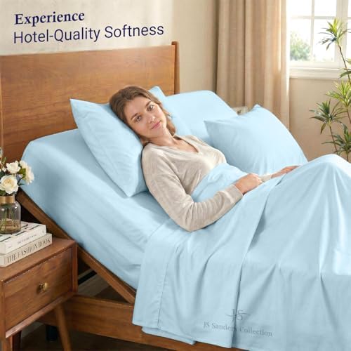 JS Sanders Collection Split Head Sheet Set 4PC Queen Size, Light Blue
