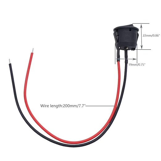 Twidec/10Pcs 12V Round Rocker Switch AC 6A/250V 10A/125V SPST 2 Pin 2 Position On/Off Toggle Switch for Car Boat Automotive RV Black with Pre-soldered Wires KCD1-X-Y