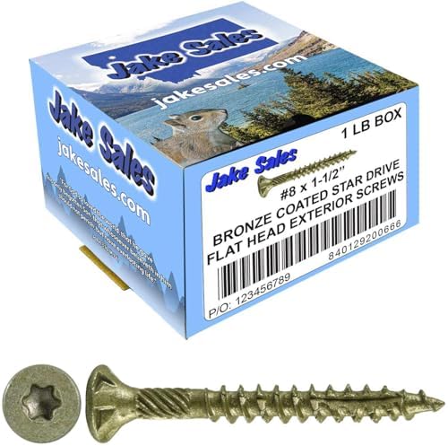 8 x 1-1/2" Bronze Coated Exterior Coated - ACQ Compatible Multipurpose Wood Screw -Torx/Star Drive Flat Head - 1 Pound - 196 Screws