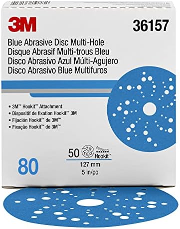 3M Hookit Blue Abrasive Discs 36157, 5 in, 80+ Grade, Pack of 50