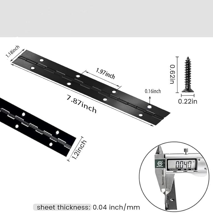 2PCS Heavy Duty Piano Hinge,8-Inch 304 Black Continuous & Piano Hinges,0.05" Thickness,1.2" Open Width, Ideal for Folding Cabinet Doors, Black Stainless Furniture Hinges Includes 16pcs Screws