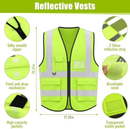 Mumufy 18 Pcs Suspension Hard Hats with Safety Vests and Goggles Bulk, Safety Helmets Vented Cap Helmet High Visibility Vest Mesh Reflective Anti Fog Goggles Adjustable Temples for Construction Work