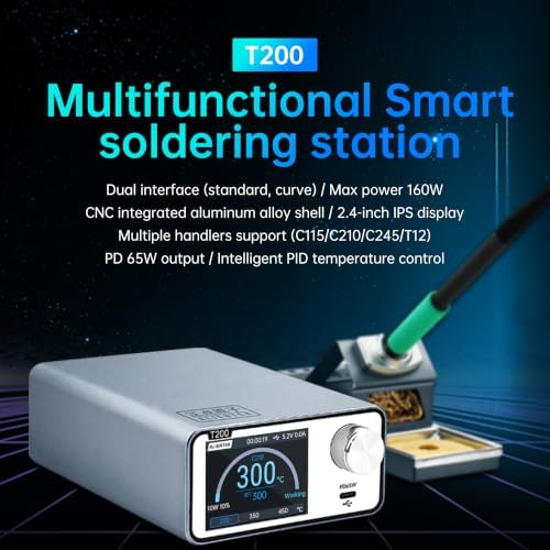 T200 Smart Soldering Station, PD65W Digital Soldering Iron Station with C245 Handle, Precision SMD PCB Repair Welding Tool