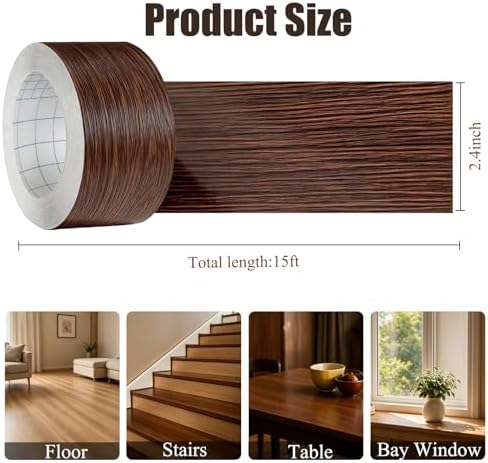 GSCIT Club Brown Walnut Wallpaper, 2.4 inch X 15ft Self Adhesive Wood Grain Repair Tape Walnut Repair Patch for Tables, Chairs, Baseboards, Doors, Windows, Floors, Handicraft DIY.