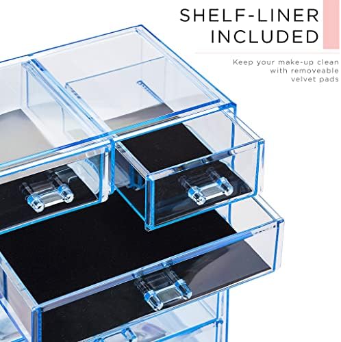 Sorbus Makeup Organizer, 6-Drawer Acrylic 2-Piece Set (Blue Brilliance)