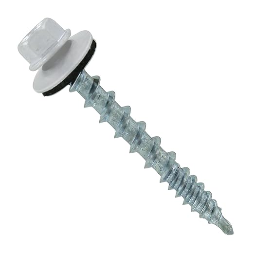 Fasteners Plus ST Fastening Kwikseal Woodbinder Metal to Wood #10 x 1-1/2" Polar White Screws with EPDM Rubber Washer, 250-Count - Designed for Metal Roofing and Siding Panels