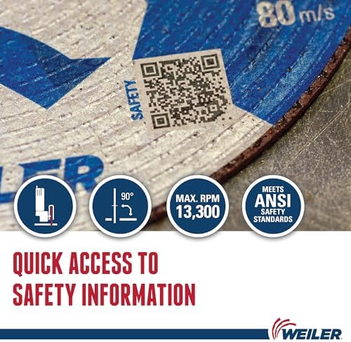 Weiler 58100 4-1/2 Inch Cutting Wheel, Tiger INOX Stainless Steel Contaminant-Free High Performance Cutting, .045" INOX60S Type 1 7/8" Arbor, Pack of 25