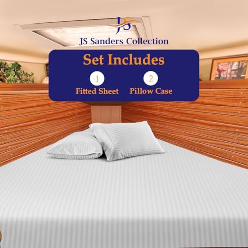 JS Sanders V Berth Boat Sheet 3 Pcs 600 TC Egyptian Cotton,Silver Stripe
