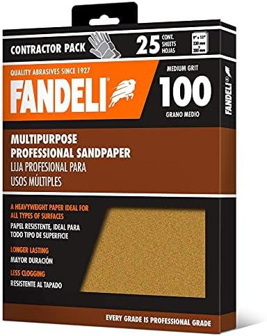 Fandeli | Multi-Purpose Sandpaper | 100 Grit | 25 Sheets of 9'' x 11'' | Ideal for Sanding Metal, Untreated Wood and Painted Surfaces