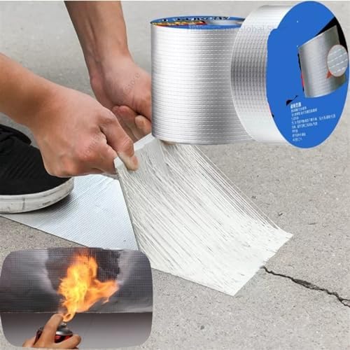 Waterproof Tape Butyl Tape Aluminum Foil Tape Butyl Tape Aluminum Foil Butyl Rubber Tape Super Strong Fiber Thicken Self Adhesive Seal god kvalitet For Pool Roof Pipe Repair Stop Leak(1M-100MM)
