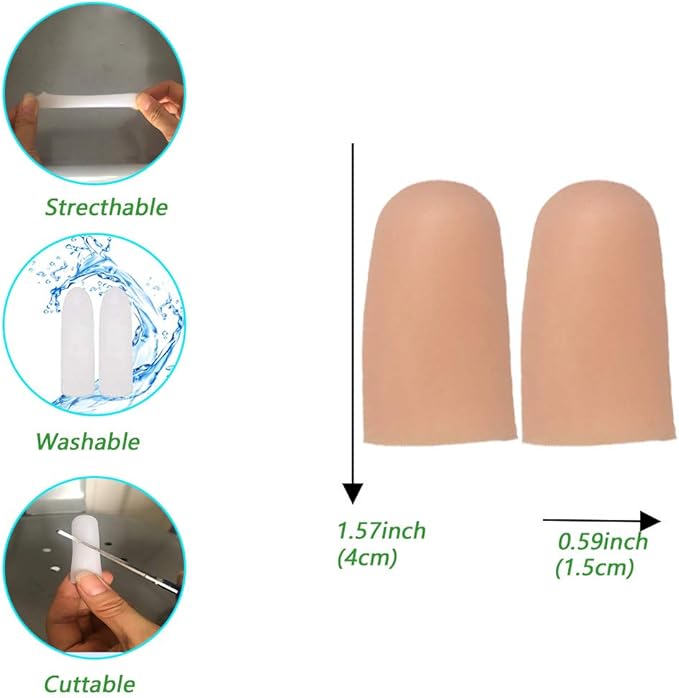 Kris-kikomy Gel Finger Protectors Finger Caps Silicone Fingertips Protection - Finger Cots Great for Trigger Finger, Finger Arthritis, Finger Cracking and Other Finger Pain Relief(Nude, Medium)
