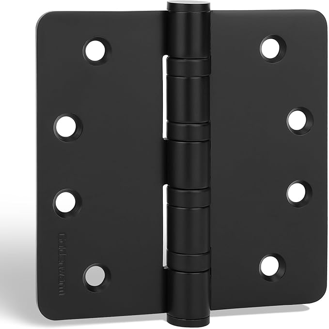 goldenwarm 6 Pack 4'' Black Ball Bearing Door Hinges – Heavy Duty Stainless Steel Hinges for Interior & Exterior Doors, 1/4'' Radius Corners