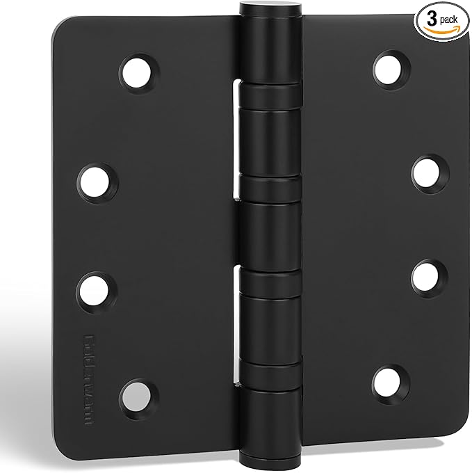 goldenwarm 3 Pack 4'' Black Ball Bearing Door Hinges – Heavy Duty Stainless Steel Hinges for Interior & Exterior Doors, 1/4'' Radius Corners