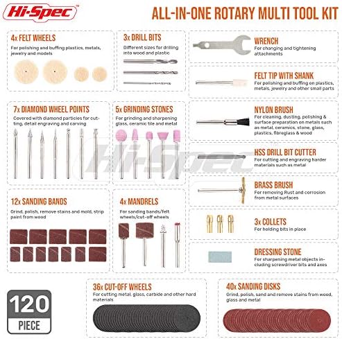 Hi-Spec 130W Corded Power Rotary Multi Tool Kit with Dremel Compatible Bit