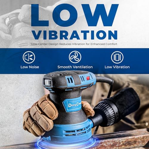 Dong Cheng 5-Inch Random Orbital Sander, 2.5 Amp 12,000 OPM, 6 Variable Speeds, 10 Sandpapers & Detachable Dust Bag, for Woodworking & Furniture Refinishing