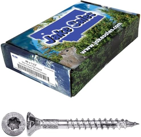 Jake Sales #8 x 1-1/2" Silver Star Stainless Steel Wood Screw Torx/Star Drive Head - Grade 305 Stainless Steel Torx/Star Drive Wood Screws - (5 POUNDS - 985 Approx. Screw Count)