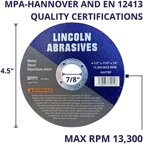400 Pc 4.5" x 1/16" x 7/8" Cut-Off Wheels Lincoln Abrasives Metal & Stainless Steel