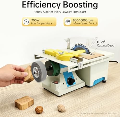 Mini Table Saw, Multifunctional Jewelry Polisher with Flexible Shaft & 750W Motor, 800-10000RPM Bench Grinder Sander for Stone Wood Cutting, Lapidary Craft Tool