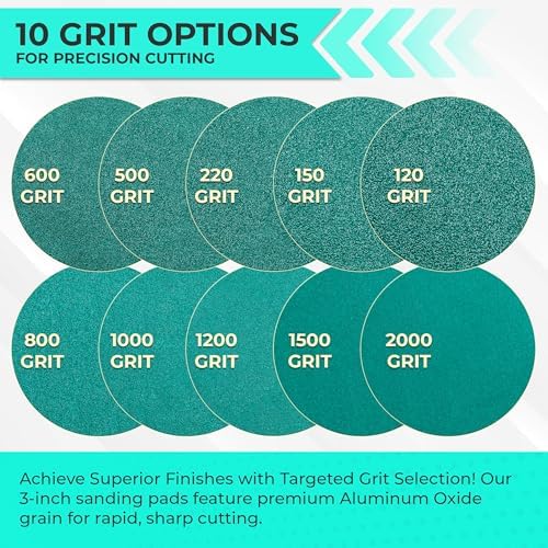 Sunmight Film Grip No Hole 3 Inch Sanding Discs - 500 Grit, Premium Aluminum Oxide - Strong Film Backing for Automotive, Marine, Wood & Metal Applications - Excellent Cutting and Long Life (50 Pcs)