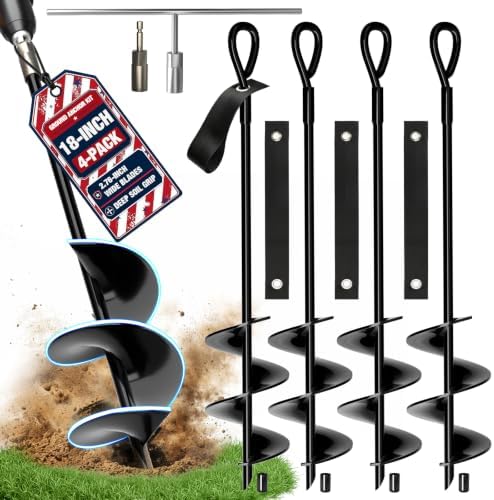 MIXC Heavy Duty Ground Anchors Screw in, 18-Inch, 4-Pack with Straps