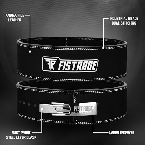 FISTRAGE Lever Buckle Weight Lifting Leather Black Belt Gym Back Support for Men & Women Training Fitness Exercise for Tough Workouts | Power Lifters | Supports Lumber Lower Back