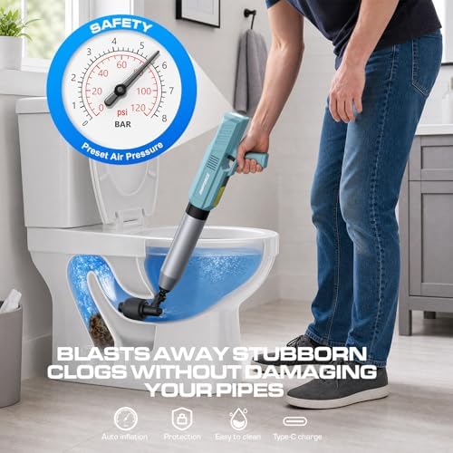 Electric Toilet Plunger, Heavy-Duty Clog Remover, Dusty Blue