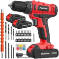 PULITUO 20V Cordless Drill/Driver, 2 Batteries Electric Screwdriver, 30Nm Power Drill Driver, 21+1 Torque, 2 Speed, 3/8"Keyless Chuck, power Drill with LED Light, Drill Driver Kit for Home (Red)
