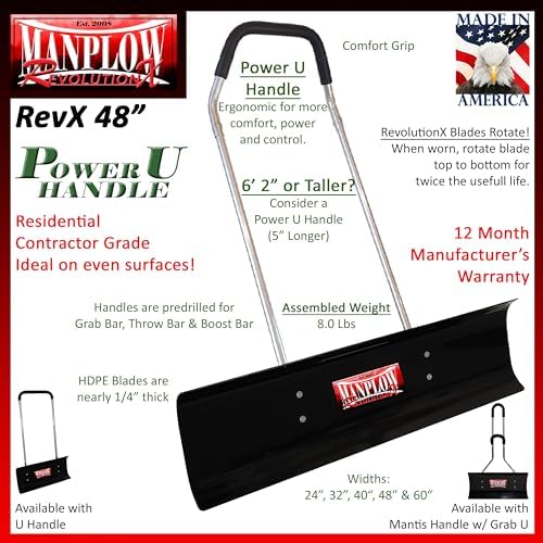 RevolutionX Snow Pushers and Shovels (Power U Handle, 48")