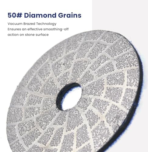 Vacuum Brazed Diamond Polishing Pads, 4 Inch Lippage Grinding Disc for Grantie Marble Concrete Ceramics, Grit 50