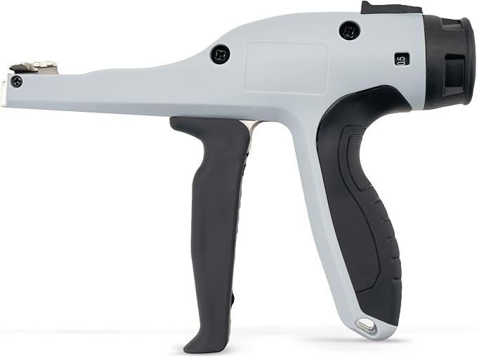 Low-Impact Cable Tie Gun for Plastic & Nylon Zip Tie, Replace Panduit GTS-E, Ergonomic Zip Tie Gun with Adjustable Tension, 16-Position Knob, Flush Cut, Low Handle Force, Fits 8-50 lb Cable Ties